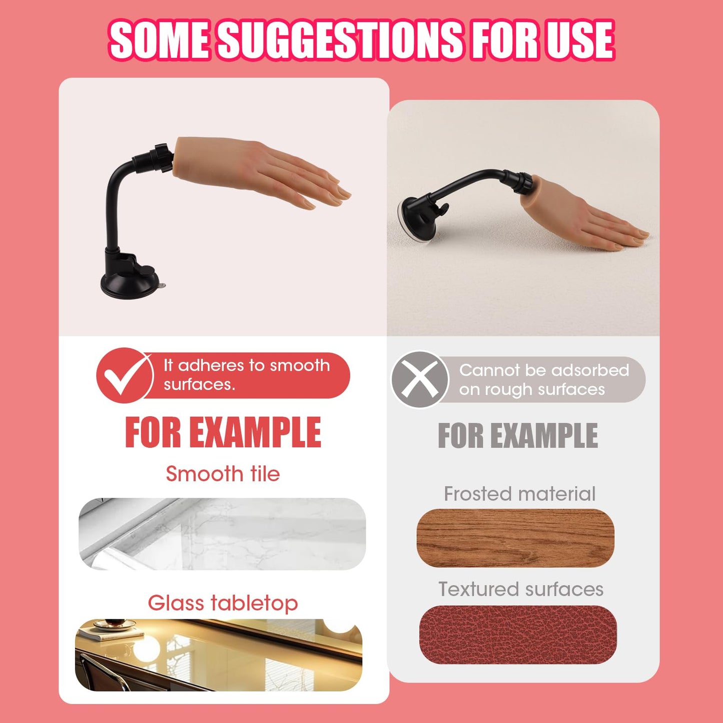KnowU Nail Practice Hand with Suction Cup Stand, Mannequin Hand for Acrylic Nails, Professional Manicure Tool, DIY Nail Art Accessories, Flesh Tone