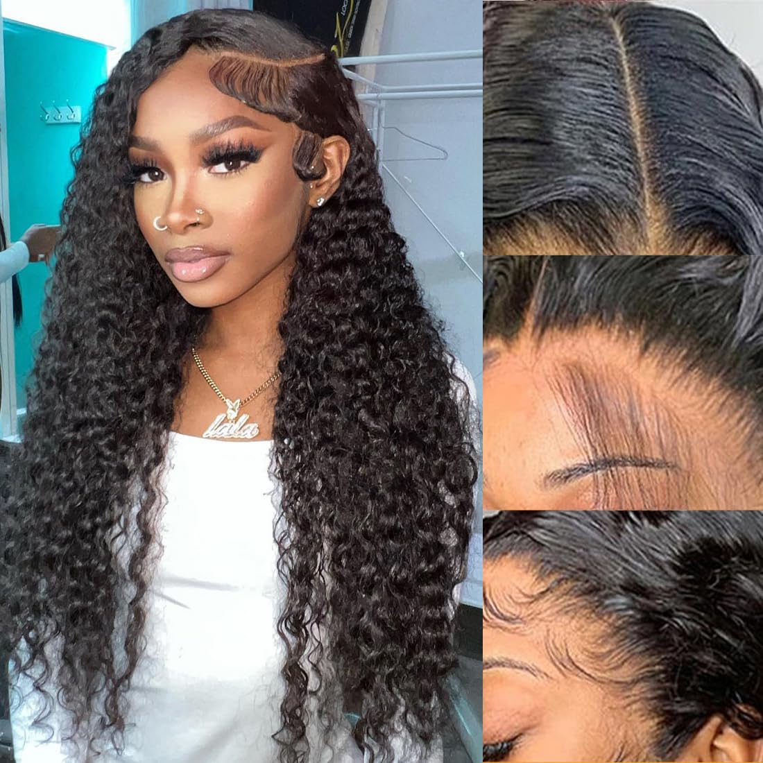 4x4 HD Lace Closure Human Hair Deep Wave Closure Free Part 20 Inch 100% Unprocessed Brazilian Virgin Human Hair Extensions Pre Plucked 150% Density Natural Black