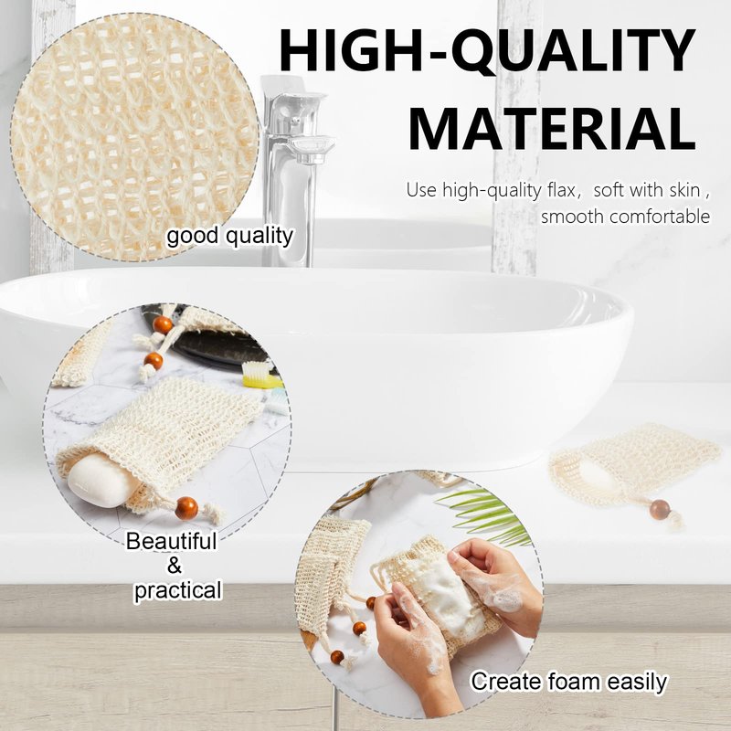 Cunhill 80 Pack Soap Saver Bag Exfoliating Soap Pouch with Drawstring Bar Wooden Bead Foaming and Drying Exfoliating Net for Bath and Shower (3.5x5.5 Inch)
