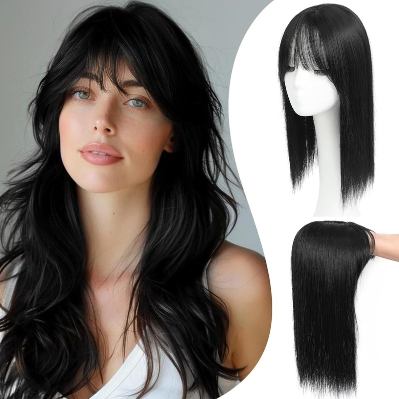 Hair Toppers for Women - Realistic Bangs Synthetic Hair Pieces | 6.5"x6.5" Large Coverage, 16" Volume Boost