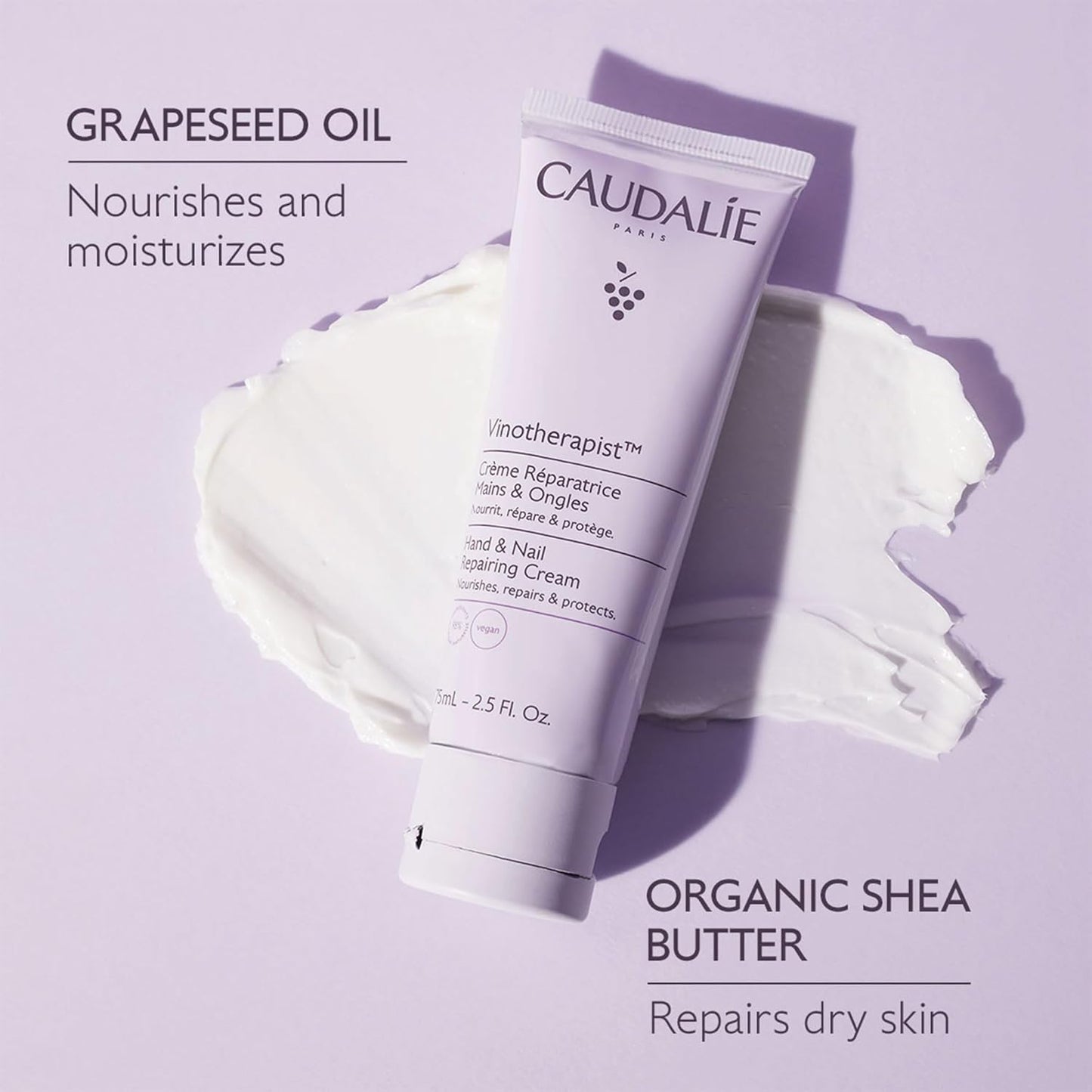 Caudalie Vinotherapist Hand & Nail Cream - Vegan Formula with Shea Butter & Grapeseed Oil | 3.4 oz