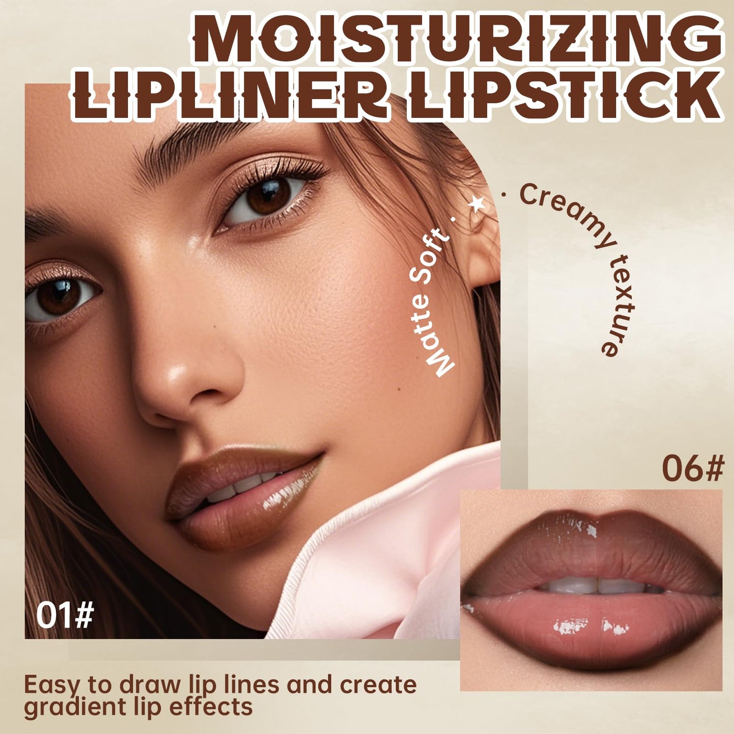 HOSAILY 2 Colors Lip Liner with Lip Gloss Set, Moisturizing Light Brown Lip Pencil Dark Brown Lip Liner and Lip Gloss Combo, Long Lasting Glossy Lip Stain Lipstick Lip Care Makeup