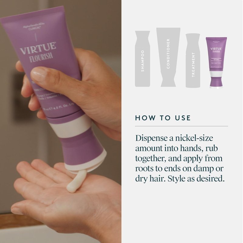 VIRTUE Flourish Hair Thickening Treatment - Volumizing Solution for Fine Hair | 4 Fl Oz