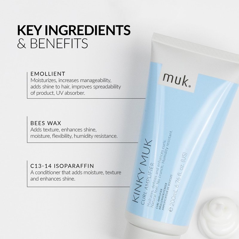 MUK. Kinky muk Curl Amplifier - Moisturising Curl Cream for Defined, Frizz Free Curly Hair. Humidity Resistant Styling Hold with Shine & Natural Movement. For Medium to Coarse Hair Textures, 200ml