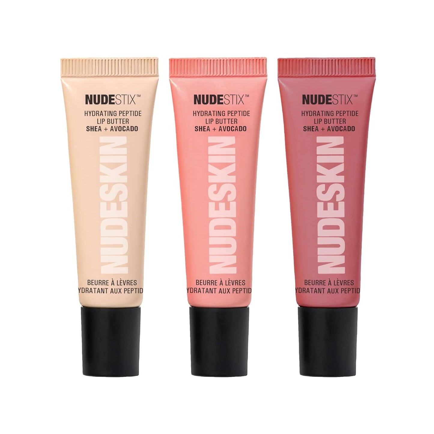 Nudestix Hydrating Peptide Lip Butter Tint Set - 3-Piece Glossy Lip Balm Kit with Avocado & Shea Butter | Vegan, Cruelty-Free Moisturizing Tints