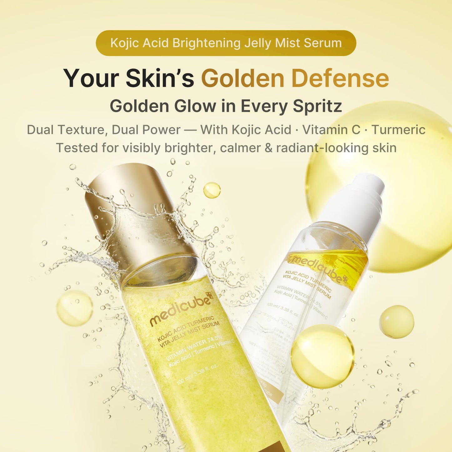 medicube Jelly Mist Serum with Kojic Acid Turmeric | 2-in-1 Daily Facial Spray and Serum | With Vitamin C, Turmeric, Panthenol for Hydrating, Calming Care | Lightweight, Refreshing Mist | 3.38 fl.oz