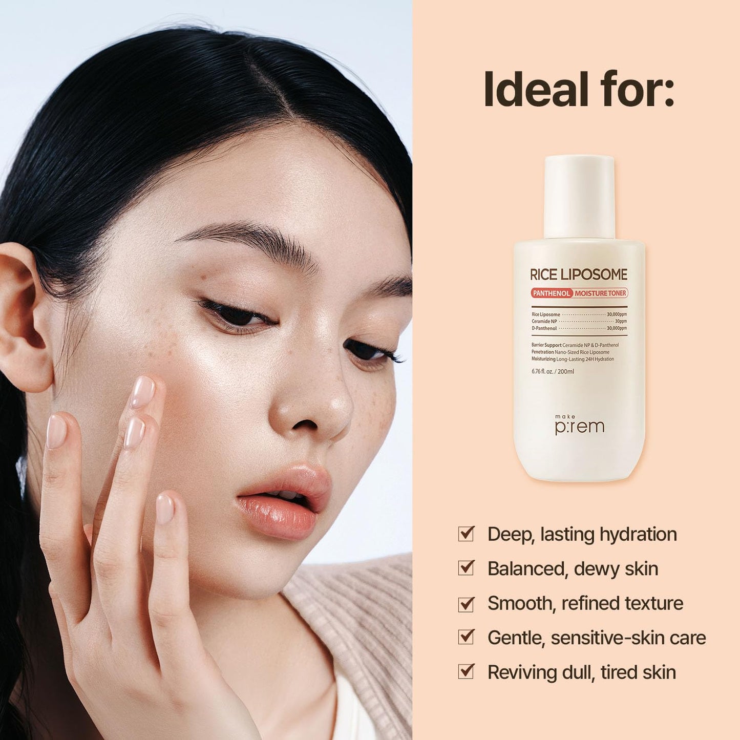 Make P:REM Rice Liposome Panthenol Moisture Toner, Lightweight Gentle Daily Skincare, Hydrating Facial Toner with Rice Liposomes, Ceramide NP & Panthenol, Korean Skin Care, 6.76 fl.oz. (200ml)