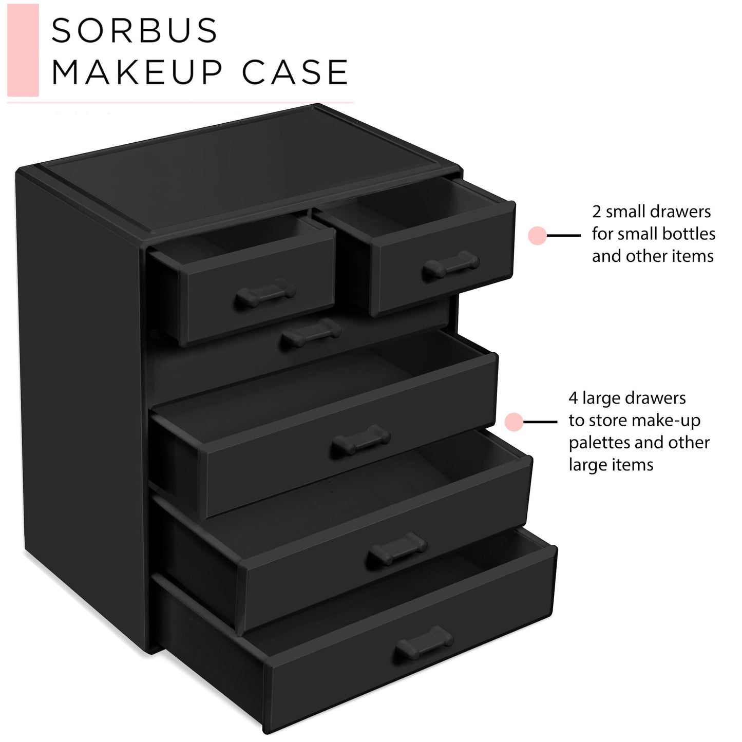 Sorbus Acrylic Makeup Organizer - Organization and Storage Case for Cosmetics Make Up & Jewelry - Large Makeup Organizer for Vanity, Bathroom, College Dorm, Closet, Desk (4 Large, 2 Small Drawers)