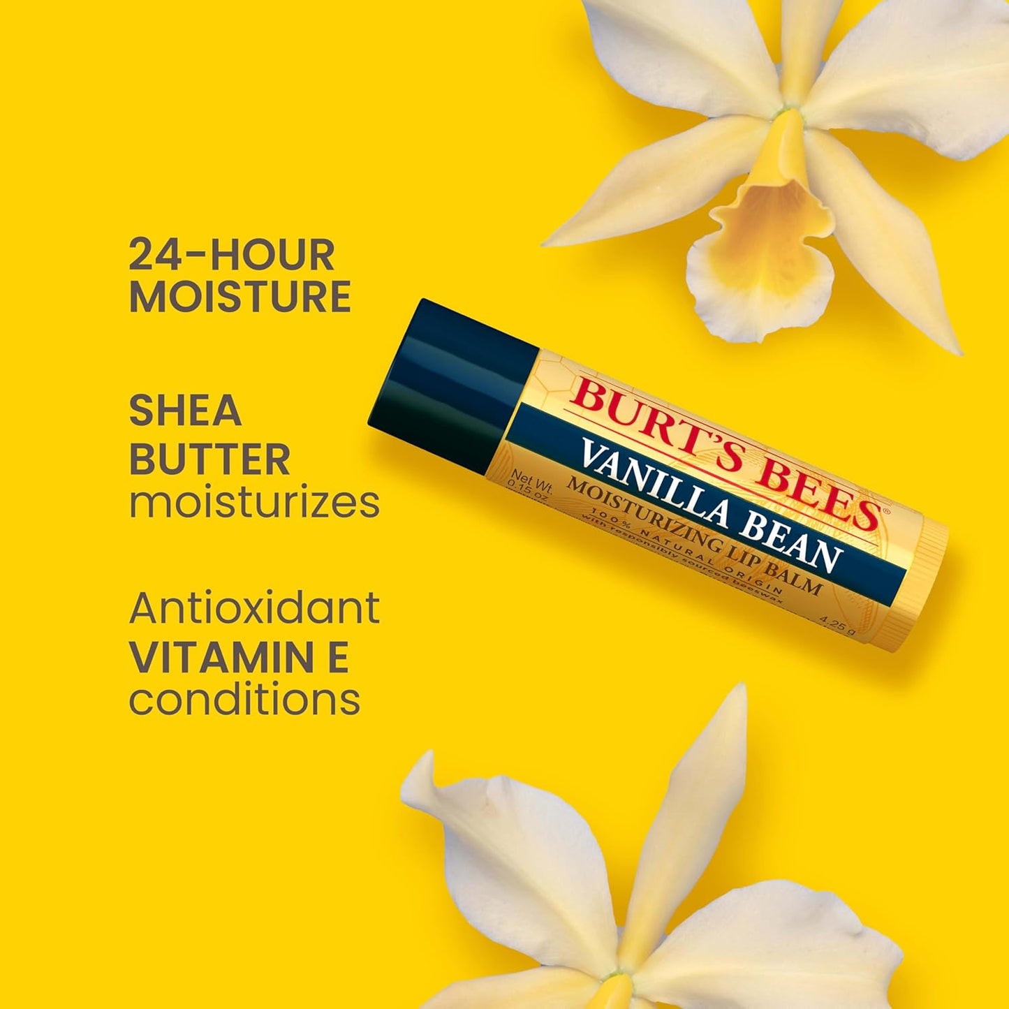 Burt's Bees Vanilla Bean Lip Balm - 100% Natural Moisturizer | 2 Tubes, 0.15 oz Each
