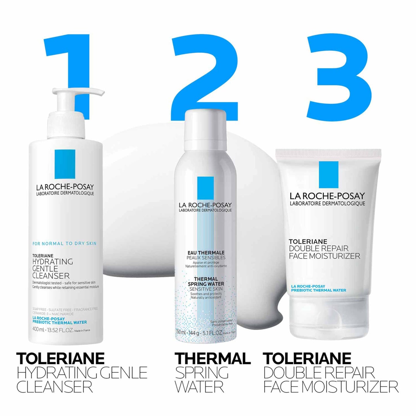 La Roche-Posay Toleriane Hydrating Gentle Face Cleanser, Hydrating With Niacinamide + Ceramides, Daily Face Wash For Dry-Skin To Normal Skin, Sensitive Skin Tested, Fragrance Free, (Pack of 2)