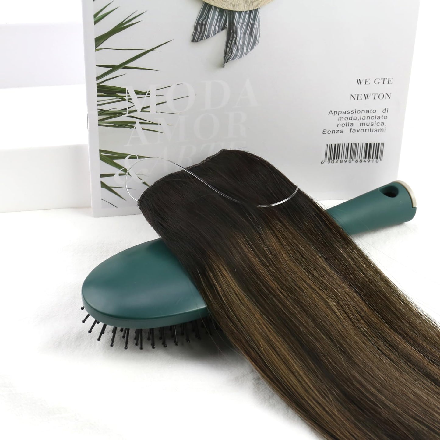 Ugeat Invisible Wire Hair Extensions Dark Brown Balayage Human Hair Extensions Invisible Wire Balayage Medium Brown Ombre Invisible Fish Line Hair Extension for Women Straight Hair 70g 14 inch