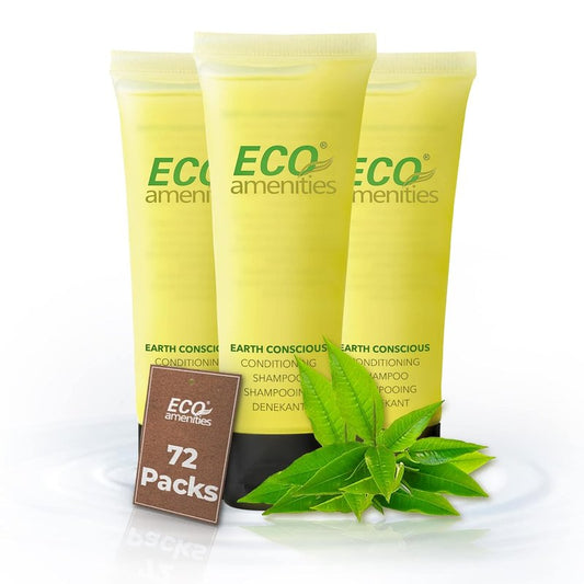 Eco Amenities Mini Shampoo Tubes - Green Tea Scent | 1 fl oz (30 mL) | 72 Count Bulk Travel Toiletries