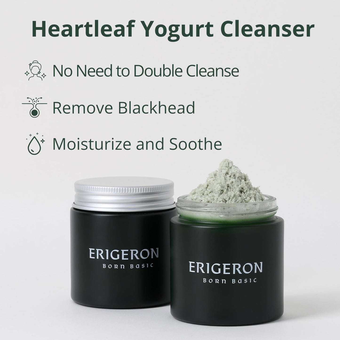 ERIGERON Heartleaf Facial Cleanser, Face Mask, Greek Yogurt Cleanser, Soothing, Deep Pore Scrubber & Face Wash with Green Tea, Blackhead Remover, Korean Skin Care (3.38 fl.oz.)