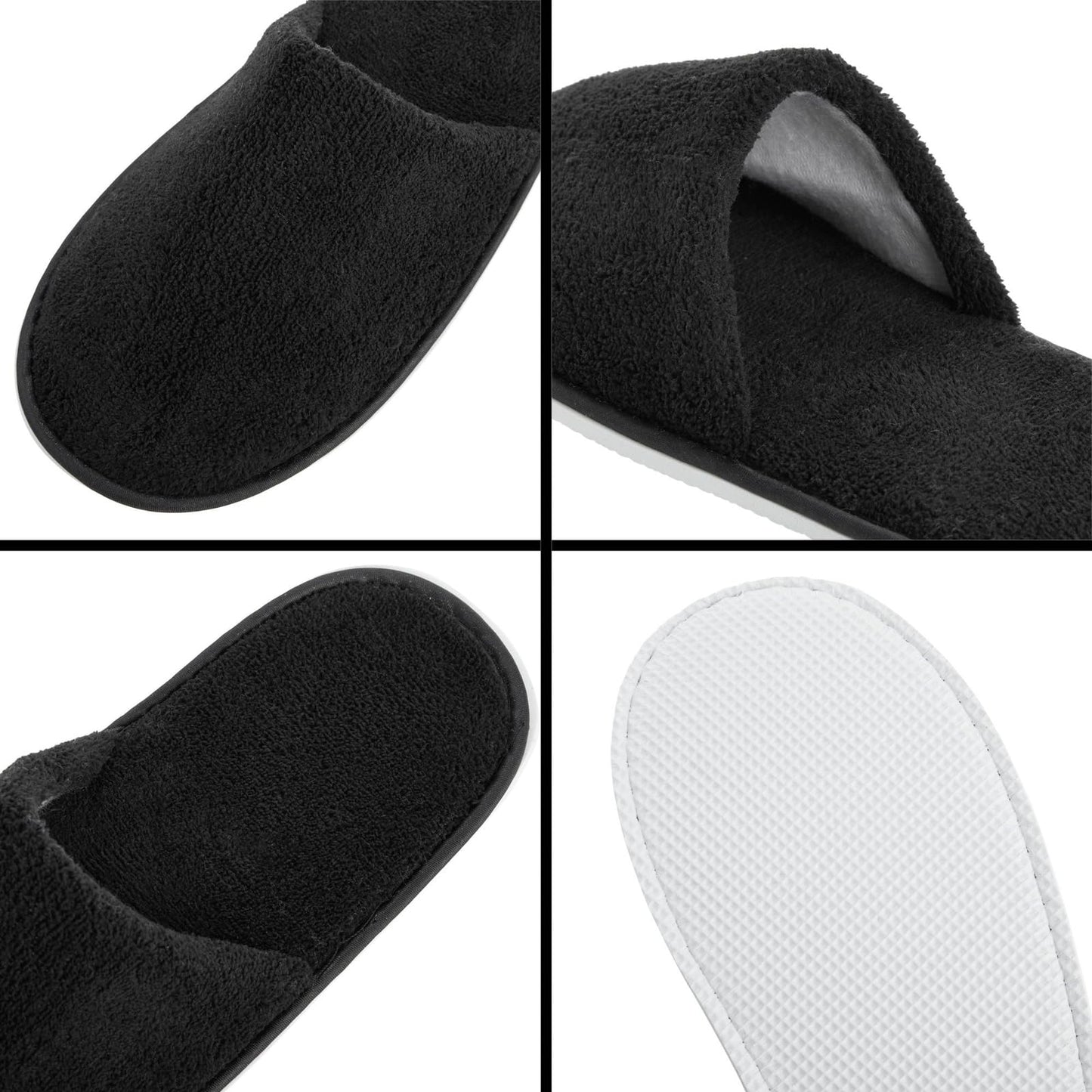 Juvale Disposable Slippers for Guests - Plush-Lined House, Indoor & Travel Slippers - Slip-Resistant Spa Shoes for Women & Men - 12 Pairs, Women 12/Men 11, Black