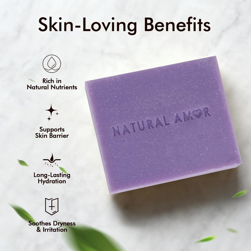 Natural Amor All Natural Handmade Soap Bar, Nourishing 3 pack- Rose Bergamot, Lavender, Unscented Oatmeal Bar Soap, 4.3 OZ each