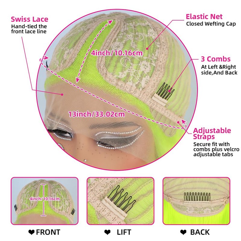 Aubree Fluorescent Green Wigs for Women Neon Green Long Straight Lace Front Synthetic Wigs with Baby Hair Glueless Heat Resistant Hair Replacement for Cosplay Party Christmas gift