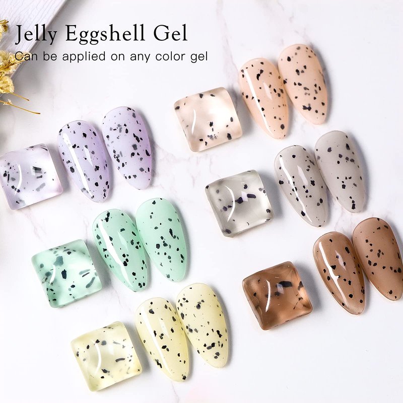 MEET ACROSS Jelly Eggshell Gel Nail Polish Set 6 Colors Pink Green Purple Crackle Gel Polish Summer Macaron Collection Nail Polish UV LED Soak Off Nail Art at Home (Jelly Eggshell)
