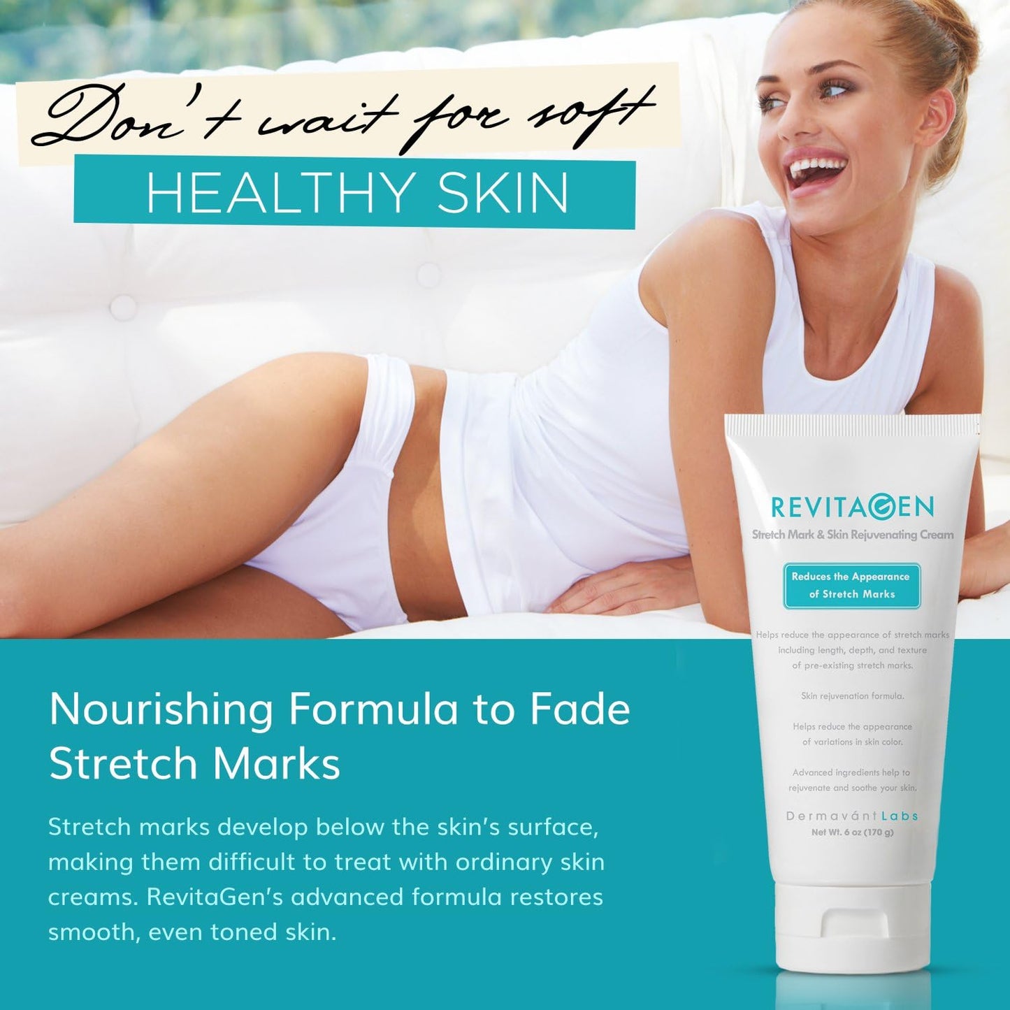 Best Stretch Mark Removal Cream - RevitaGen - Fade & Reduce Stretch Marks Caused by Weight Gain Pregnancy & Muscle Growth - Stop New Stretch Marks From Forming - Natural Moisturizing Treatment with Peptides & Botanicals - Stretch Mark Reducer (6 oz)