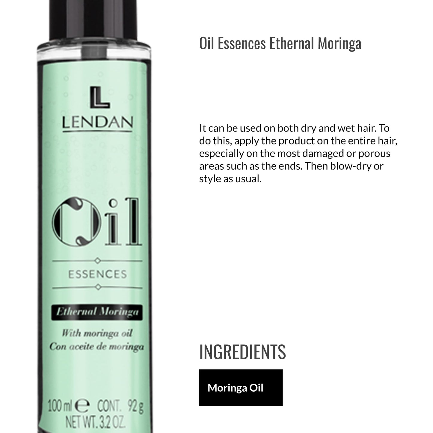 Lendan - Hair Oil with Moringa Oil - Oil Essences Ethernal Moringa - 100 ml - Hair Serum - Hair Rejuvenator - Hydrates, Nourishes, and Strengthens Hair