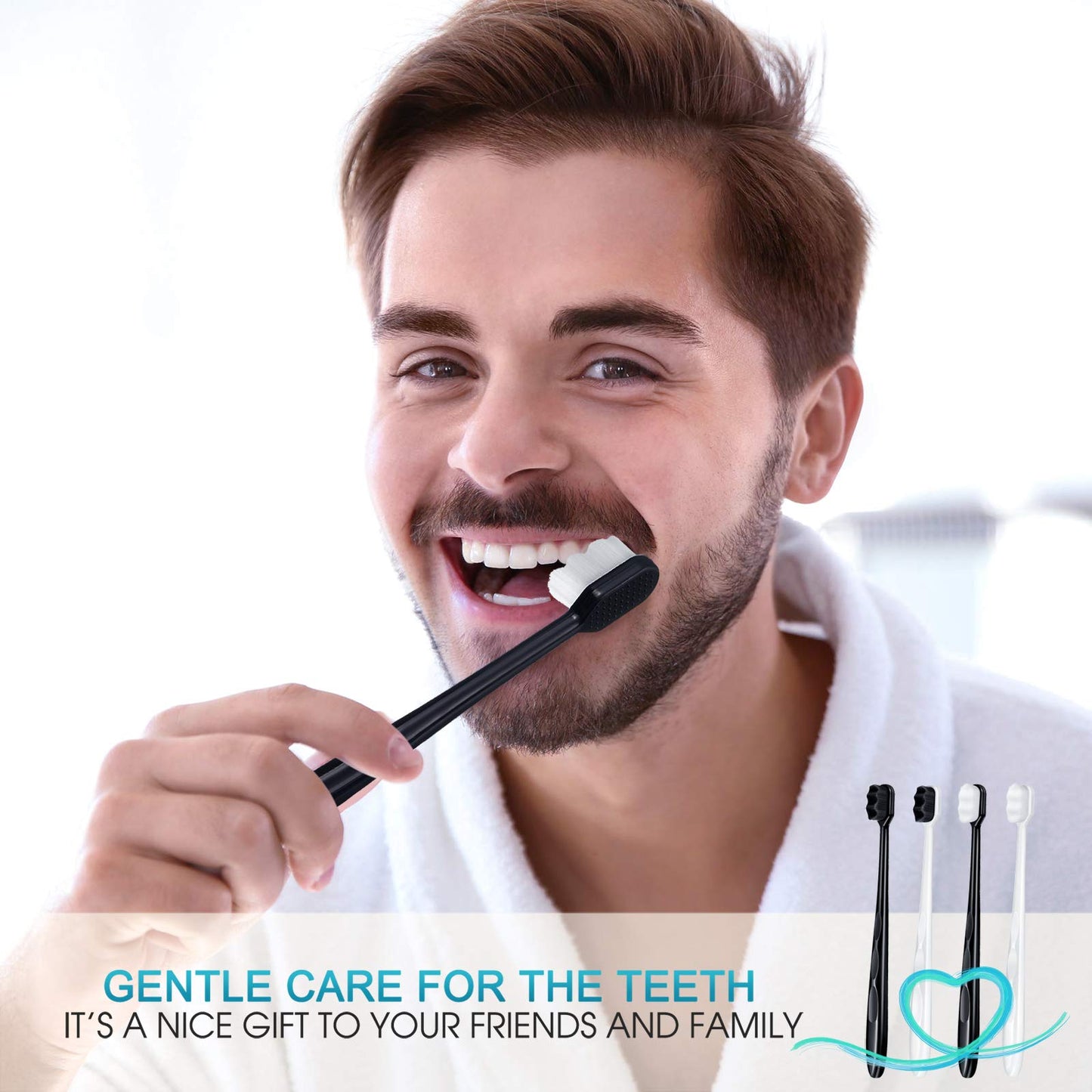 Patelai 20 Pieces Extra Soft Toothbrush Micro Nano 20, 000 Bamboo Charcoal Bristles Toothbrush Soft Bristle for Fragile Oral Teeth Recession, Black and White