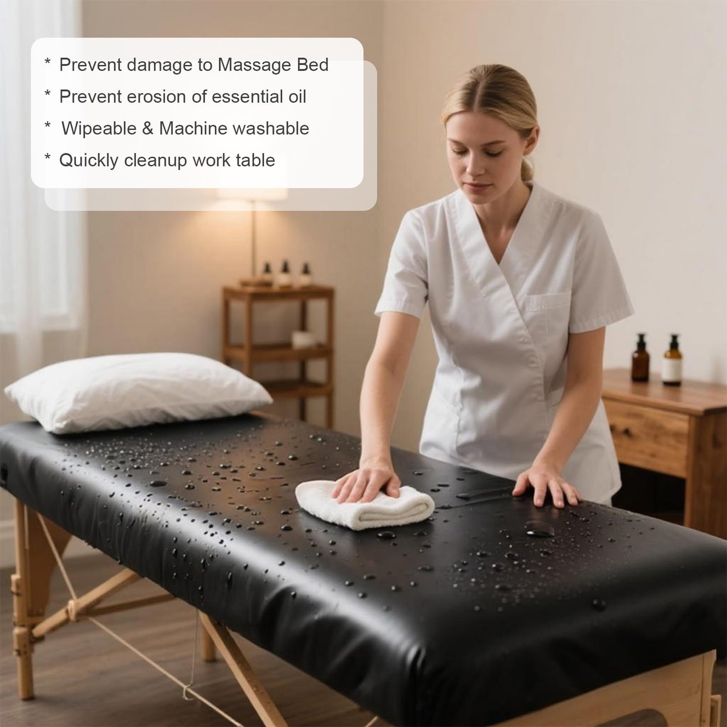 Massage Table Cover Protector Vinyl Leather Spa Bed Covers - Fits Beds 28-32" Wide, Lash Bed Protective Cover Fitted, Esthetician Accessories, Waterproof & Oilproof & Reusable & Elastic (Black)