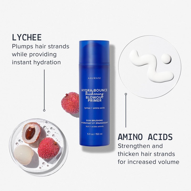 AAVRANI Hydra-Bounce Thickening Blowout Primer & Styling Cream with Lychee & Amino Acids to Volumize, Strengthen and Protect Hair Strands Vegan Color-Safe 5 Fl Oz