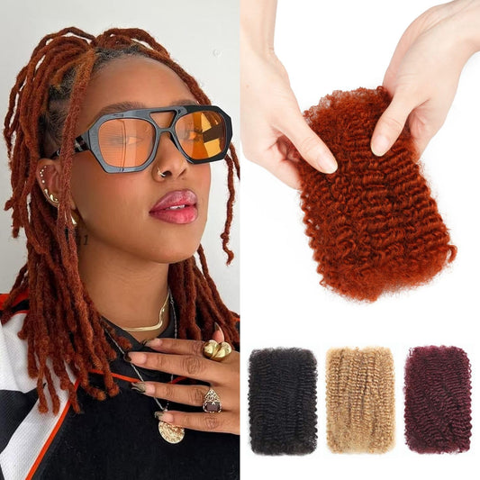 Afro Kinkys Bulk Human Hair for Mini Twist Braiding Braids Locs Dreadlock Extensions Afro Kinky-Curly Human Braiding Hair Bulk Bundles for Men Women Kids 10 Inch 50g 350 Orange Natural Soft Fluffy