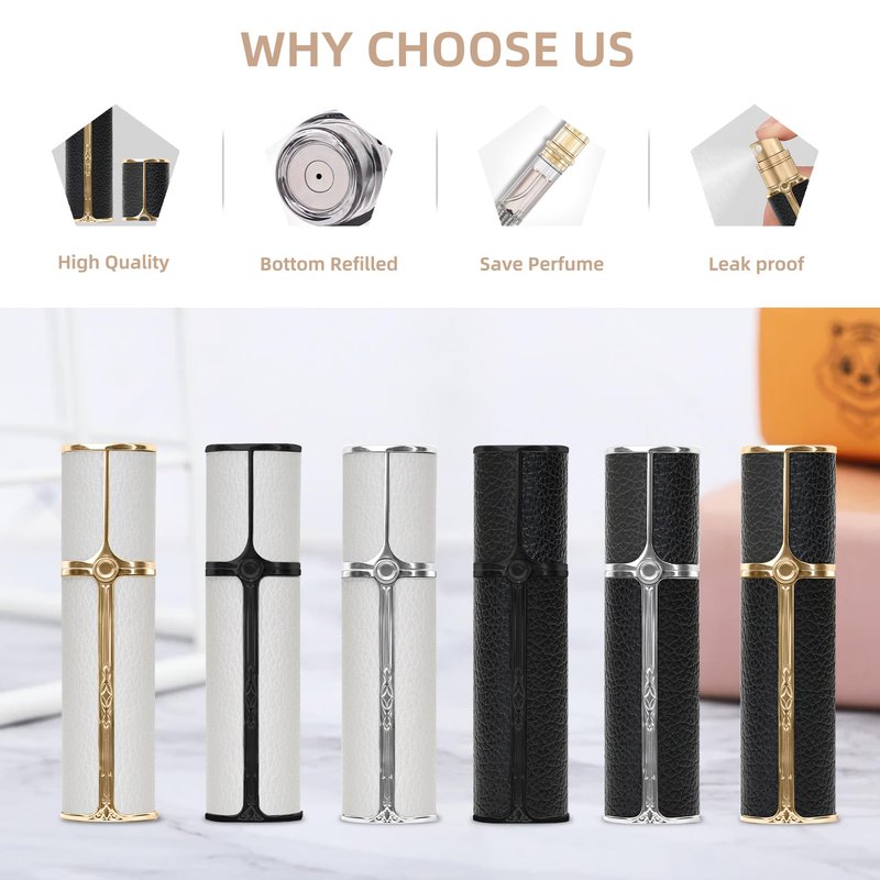muilsae BF01BKB Leather Perfume Bottle 10ml – Bottom-Fill Refillable Dispenser, Leak-Proof & Portable for Men & Women, Ideal for Travel, Gifting & Daily Use (BKB)