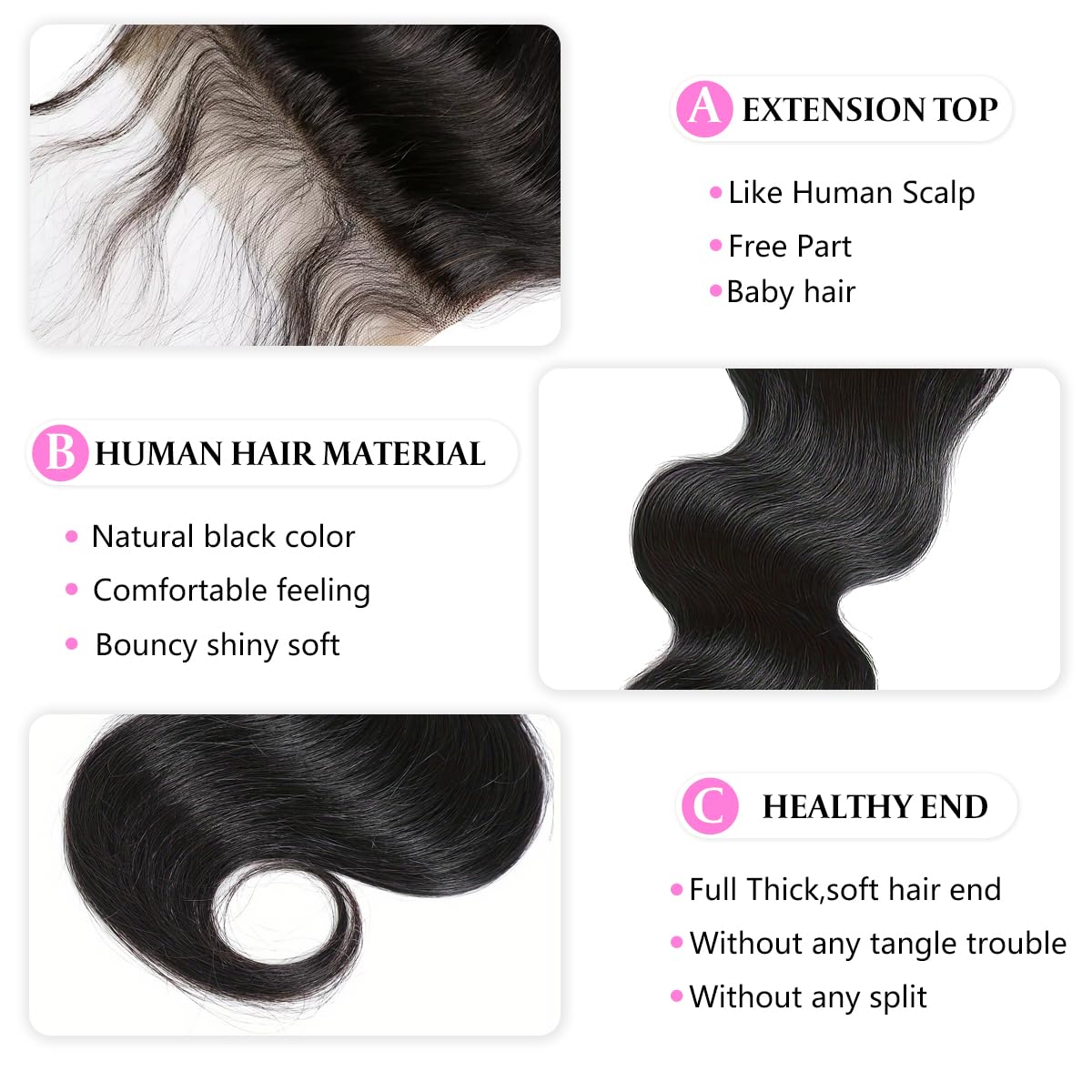 5x5 HD Lace Closure Human Hair Body Wave Closure 16 Inch HD Lace Closure Free Part 100% Human Hair Extensions for Black Women Pre Plucked with Baby Hair Natural Color