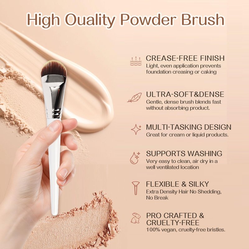 SEINGTOOM Flat Foundation Brush, Korean Makeup Brush, Soft Synthetic Bristles for Liquid & Cream Foundation, Concealer Contour, Seamless and High-Coverage Face Makeup (white)