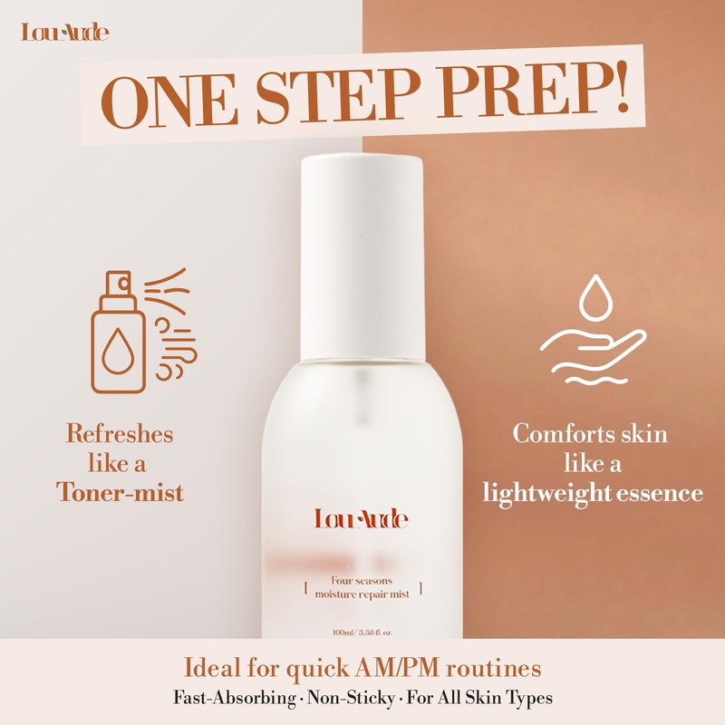 LOUAUDE Four Seasons Moisture Repair Mist, Vegan Hydrating Face Mist for All Skin Types, Makeup-Prep & Daily Comfort, 100 ml / 3.38 fl oz