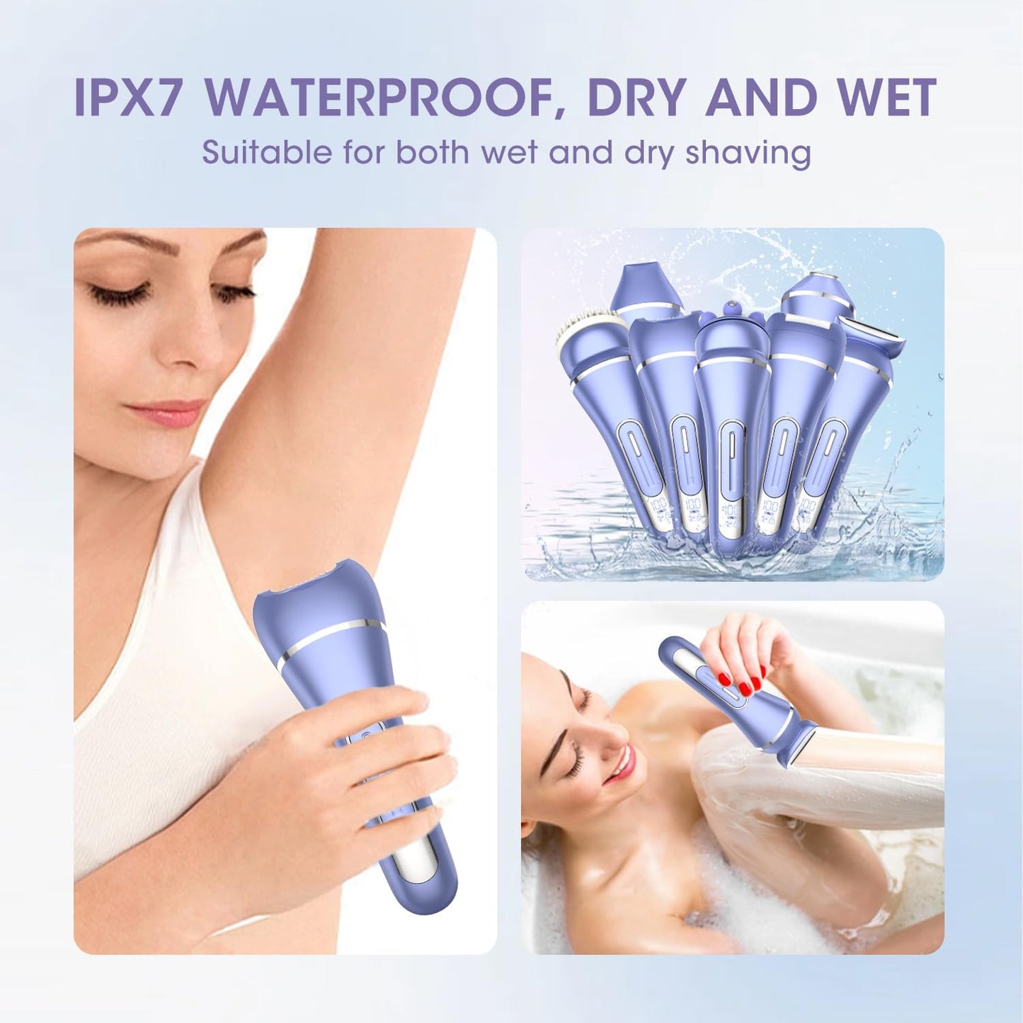 Electric Shavers for Women - 7 in 1 Hair Removal Kit with Epilator, Trimmer & Face Massager | Waterproof, Versatile Grooming Set