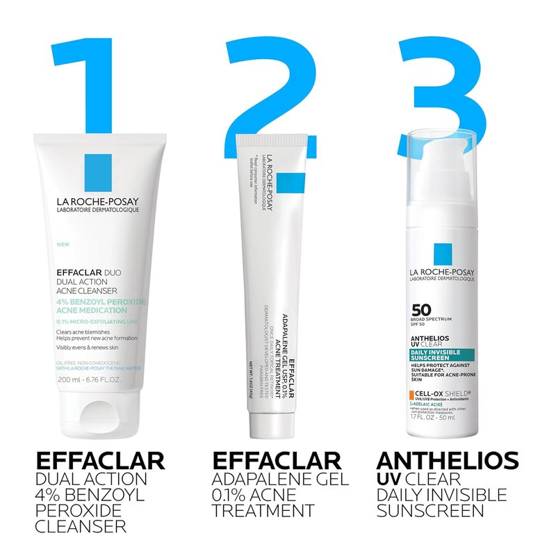 La Roche-Posay Effaclar Dual Acne Face Wash - 4% Benzoyl Peroxide & LHA Exfoliant | 6.76 Fl Oz