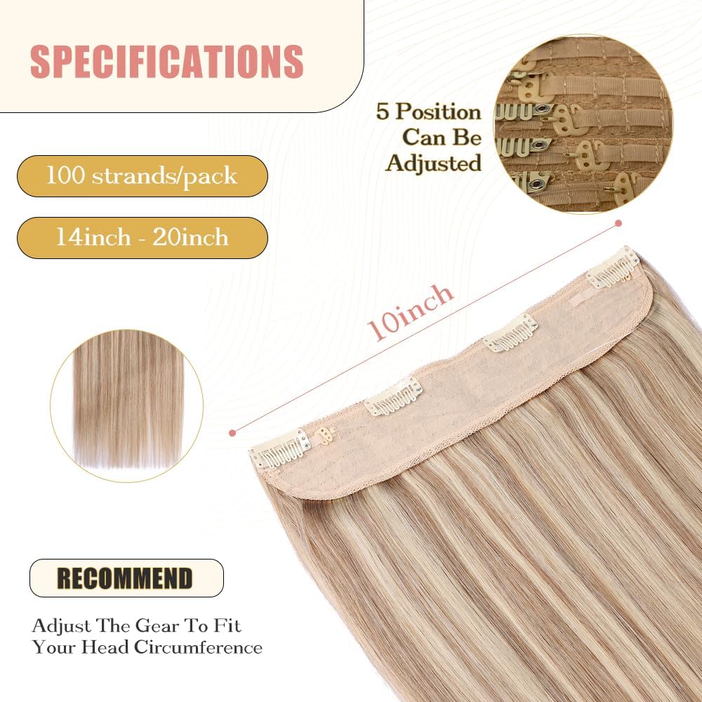 Halo Hair Extensions Real Human Hair -Light Blonde Golden Blond Real Remy, Halo Extensions Human Hair 12inch 70g