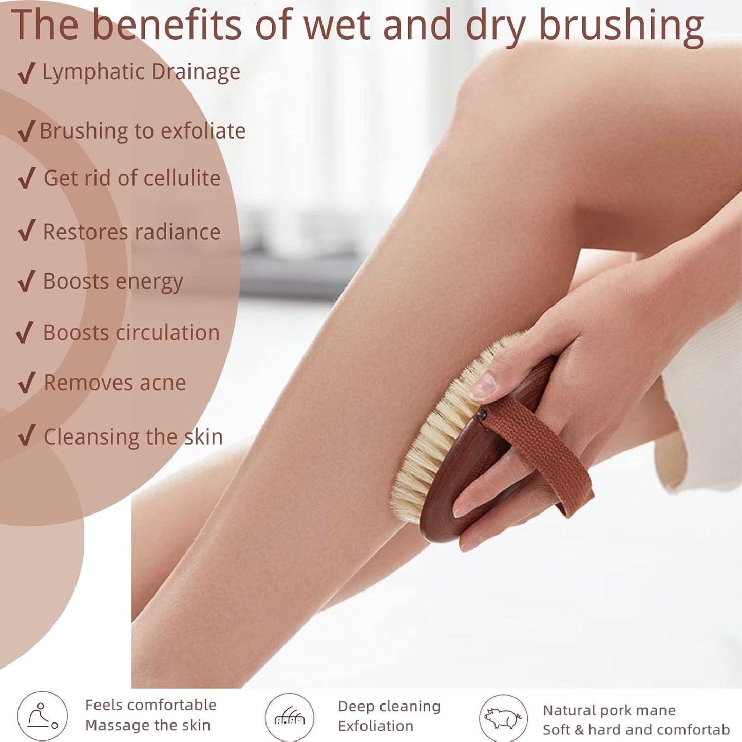 Premium Dry Brushing Body Brush - Exfoliating Shower Brush for Glowing Skin | Portable Dry/Wet Exfoliator for Silky Smooth Results