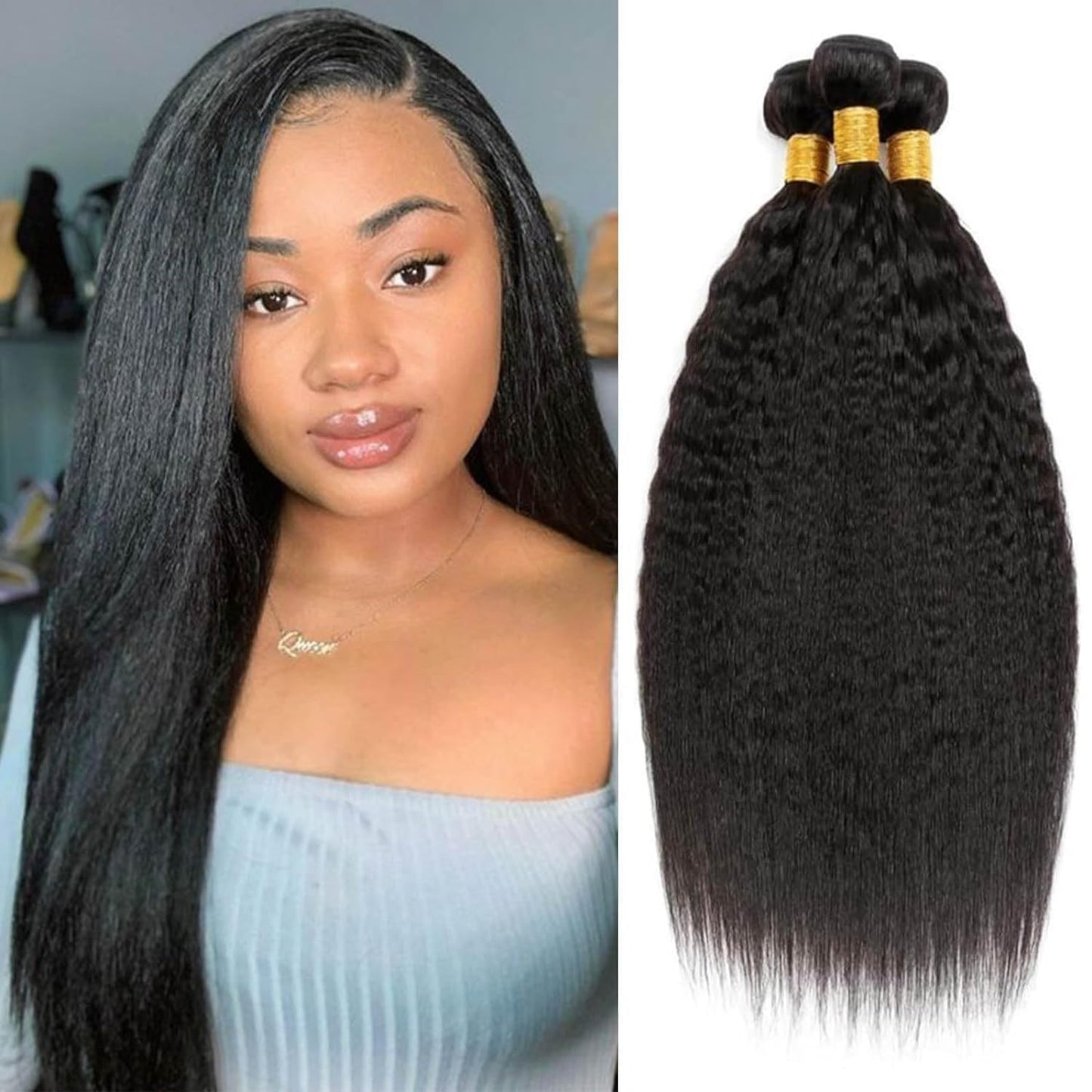Luxvogue Bundles Human Hair 18 20 22 Inch Yaki Wave Natural Human Hair Bundles Natural Black Unprocessed Raw Brazilian Virgin Remy Quick Weave for Black Women