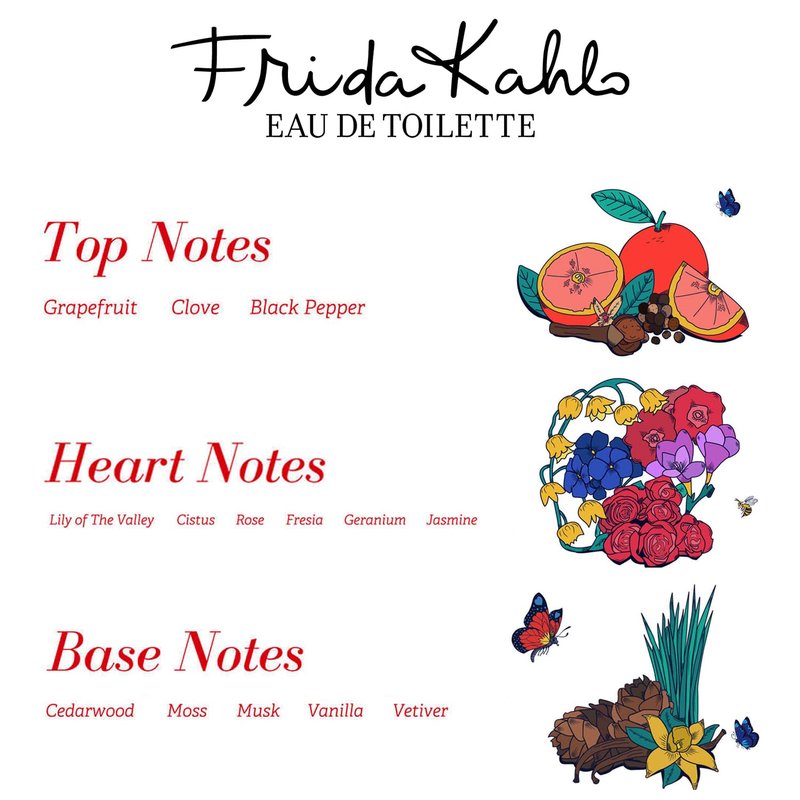 Frida Kahlo Red Eau de Toilette Spray for Women - Warm Floral Scent with Rose & Jasmine | 1.7 oz Lacquered Bottle