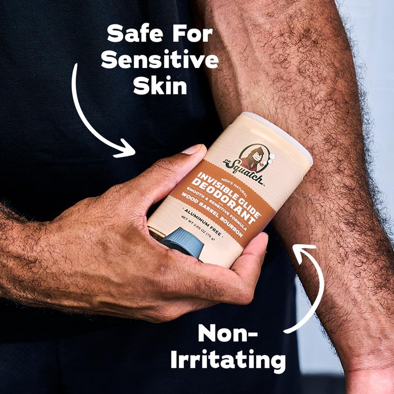Dr. Squatch Invisible Glide Natural Men’s Deodorant – Smooth Glide, No Stains – Aluminum Free Deodorant Men – Safe for Sensitive Skin – Wood Barrel Bourbon + Rainforest Rapids, 2.65oz (2-Pack)