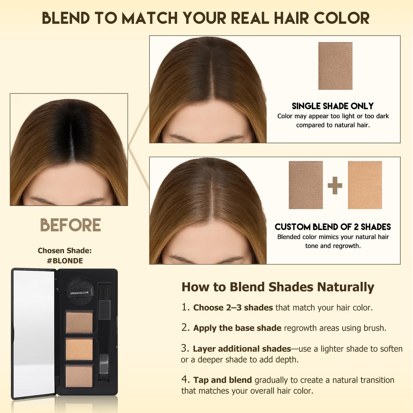 Root Touch Up Hairline Powder – 3 Blendable Shades for Hair Cover Up, Root Coverage & Hairline Filling – 48H Wear, Natural Look for Women & Men – Black