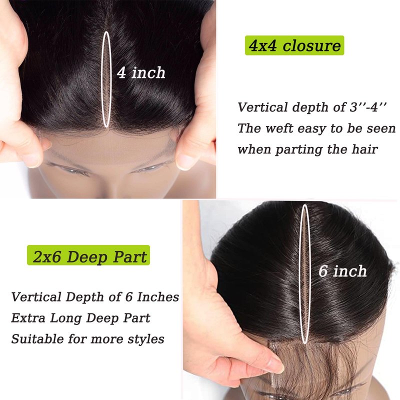 Deep Wave Closure 2x6 Human Hair Swiss Lace-Closure Deep Wave Brazilian Remy Human Hair Wavy 2 By 6 Closure With Baby Hair 14 Inch