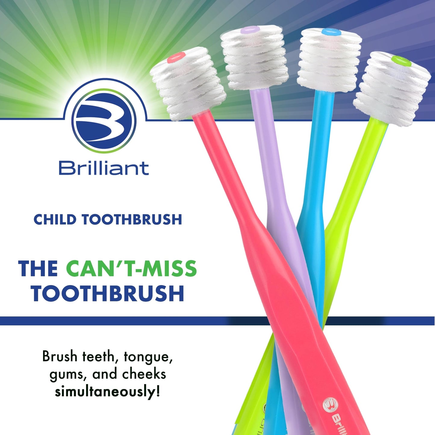 Brilliant Oral Care Child Toothbrush with Soft Bristles and Round Head, for a Kid Approved, Easy to Use All-Around Clean Mouth, Ages 2-5 Years, Pink Lime Lilac, 3 Pack