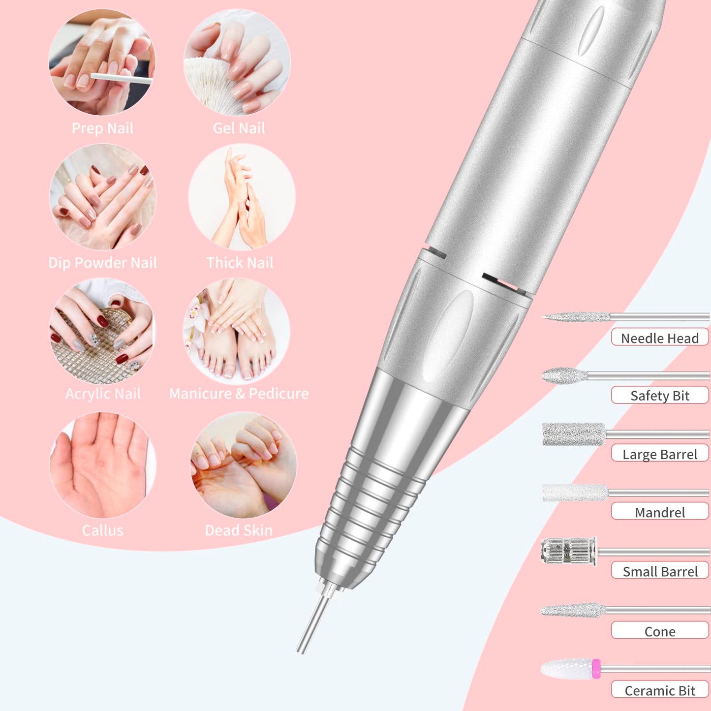 MOCOWIND Portable Nail Drill Professional 35000RPM, Electric Nail File