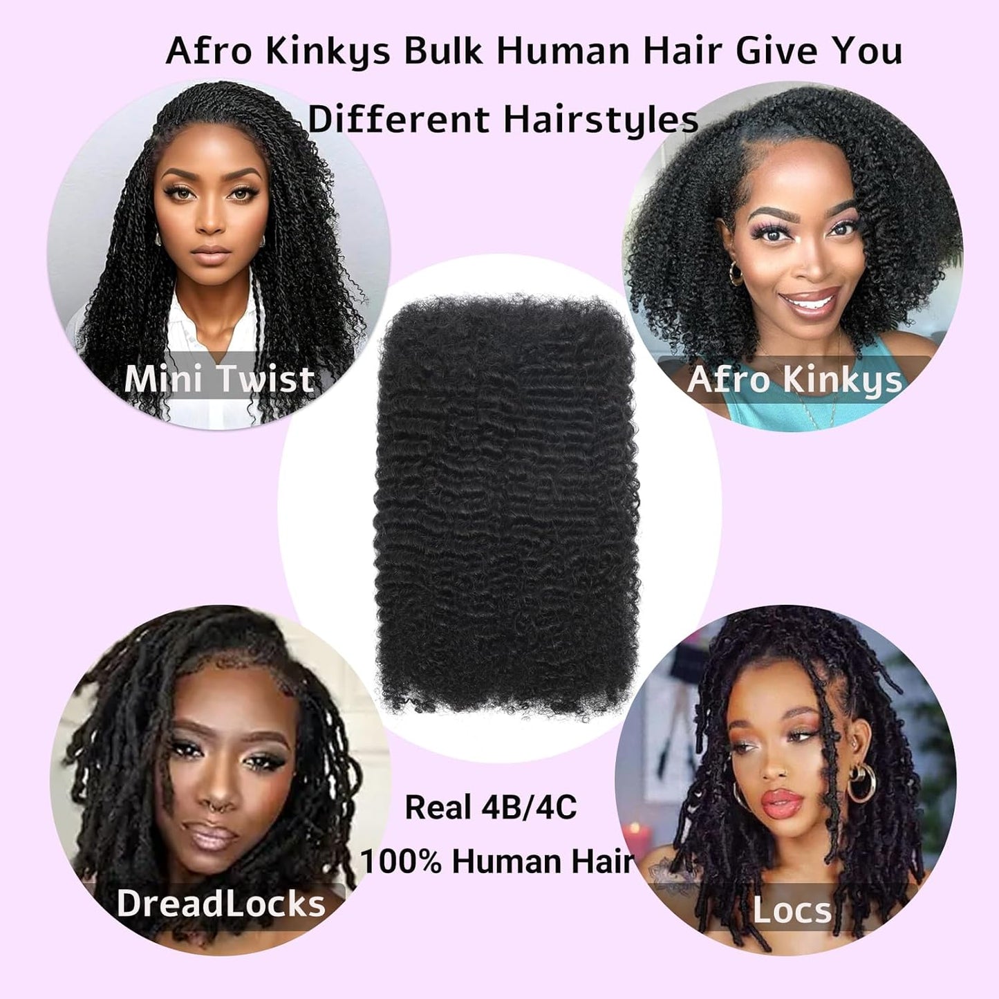 Afro Kinky-Curly Human Hair Bundles - 50g Braiding Extensions for Mini Twists & Dreadlocks | 1B, 16 Inch