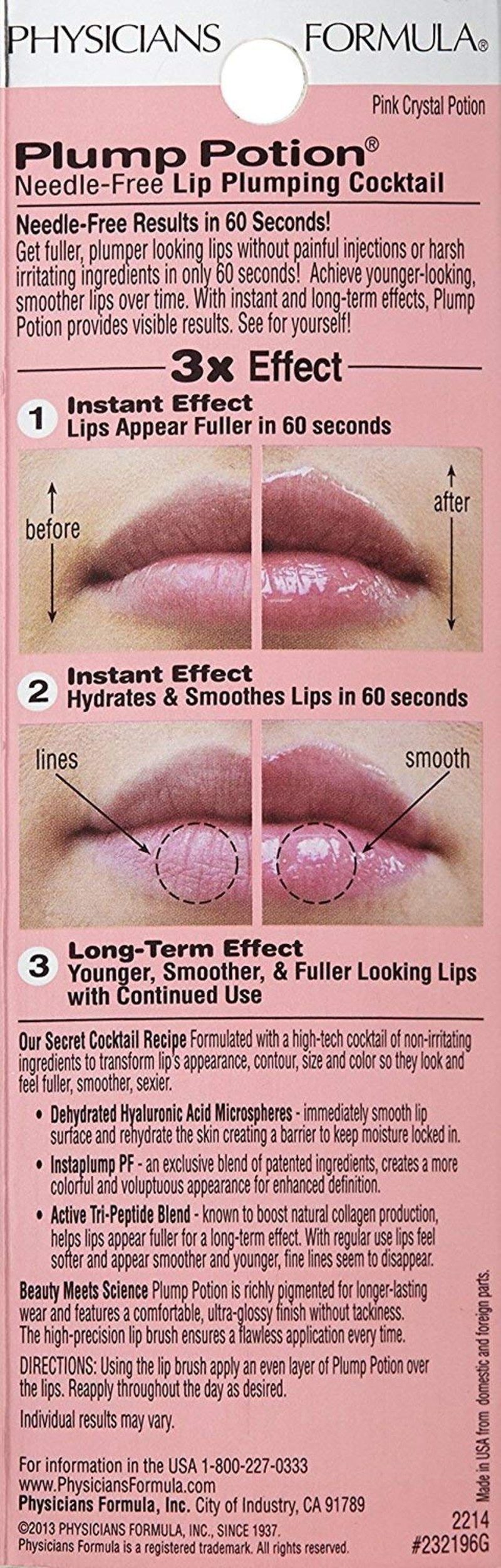 Physicians Formula Plump Potion™ Needle-Free Lip Plumping Cocktail Lip Gloss, Pink Crystal Potion, Hypoallergenic, Fragrance Free, Dermatologist Approved