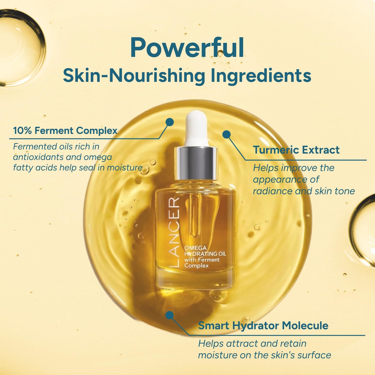 Lancer Skincare Omega Hydrating Face Oil | Facial Moisturizer and Serum for Aging Skin | 10% Ferment Complex and Turmeric | Moisturizer for Face | 1 fl oz
