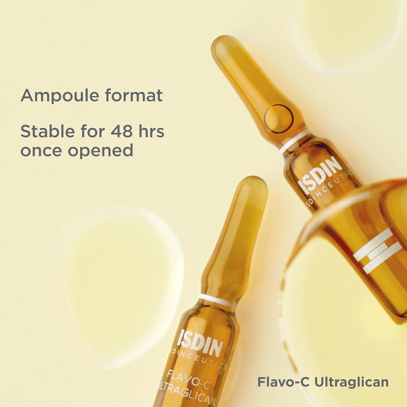 ISDIN Flavo-C Ultraglican Vitamin C Serum - Brightening & Hydrating Day Serum | 10 Ampoules, 0.06 FL OZ Each