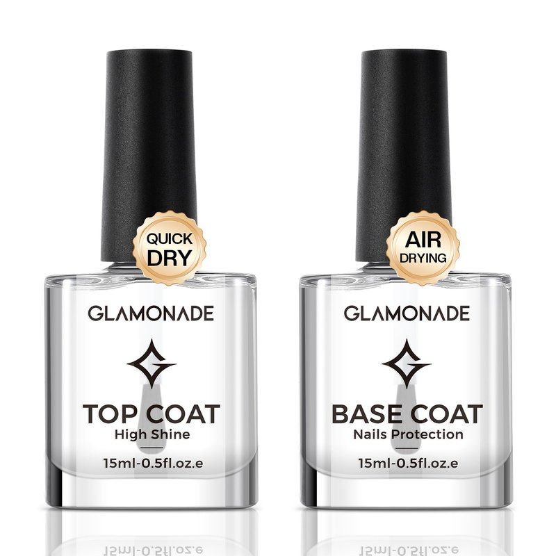 Glamonade Base Top Coat Nail Polish: Clear Quick Dry Nail Polish High Shine Long Lasting Glossy Regular Nail Lacquer Air Dry Fast Base Coat for Women Gift Nail Art Manicure Salon Quality