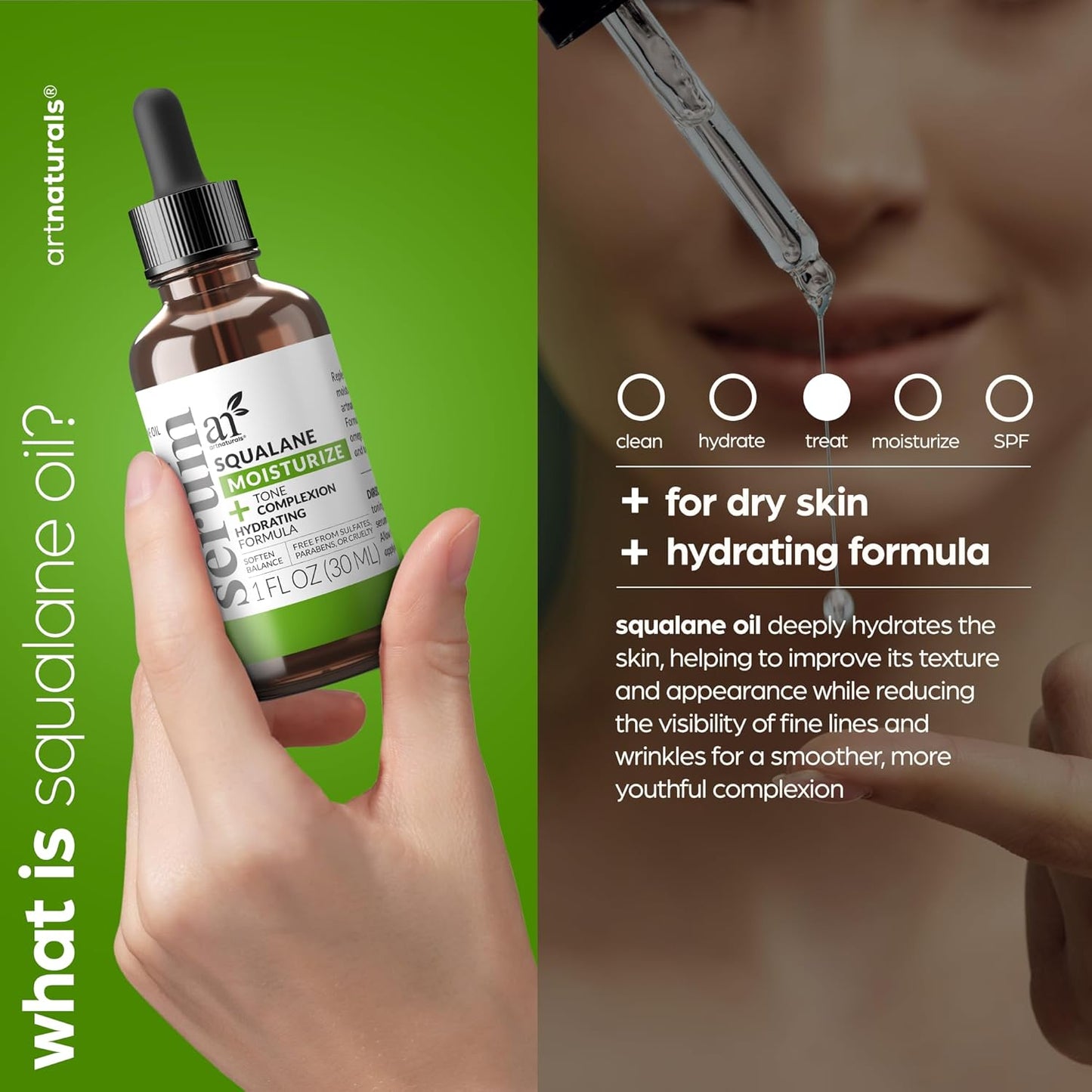 Artnaturals Squalane Oil - Pure Cold Pressed Facial Oil for Skin | 1 oz Fragrance-Free Moisturizer