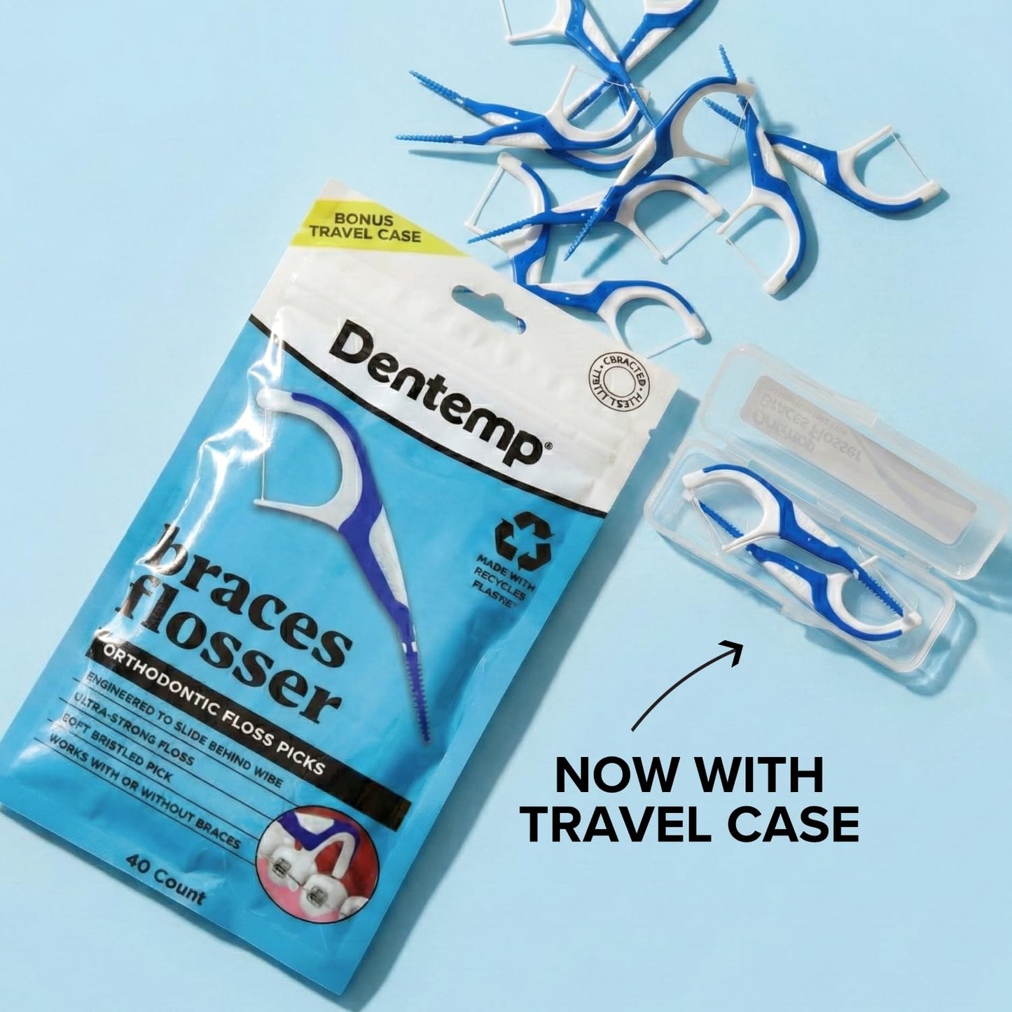Dentemp Braces Flosser - Designed for Braces for an Easy & Effective Clean, Ultra Strong Floss - 40 Count (Pack of 4) - (Packaging May Vary)