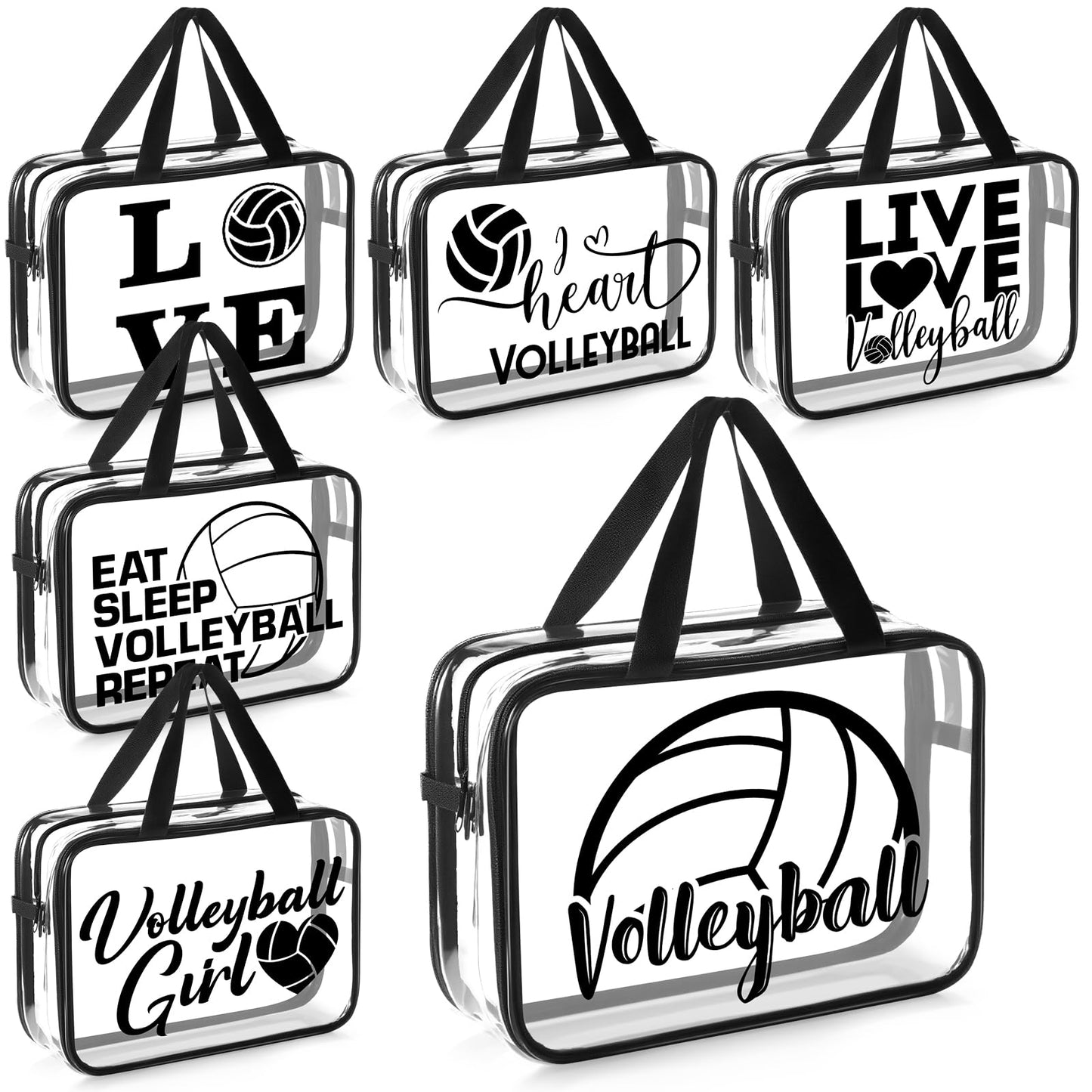 Shinylin 6 Pcs Volleyball Gift Bags with Zipper and Handles Clear PVC Waterproof Makeup Cosmetic Goodie Bag Volleyball Team Gift for Women Birthday Party Team Player Lover(Multiple Style)